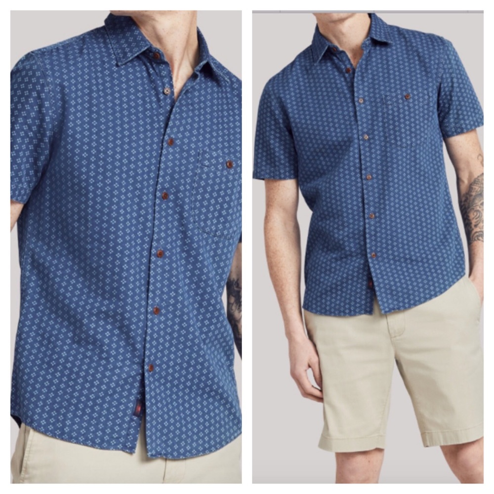 Faherty Playa Geo print short sleeve button up XL